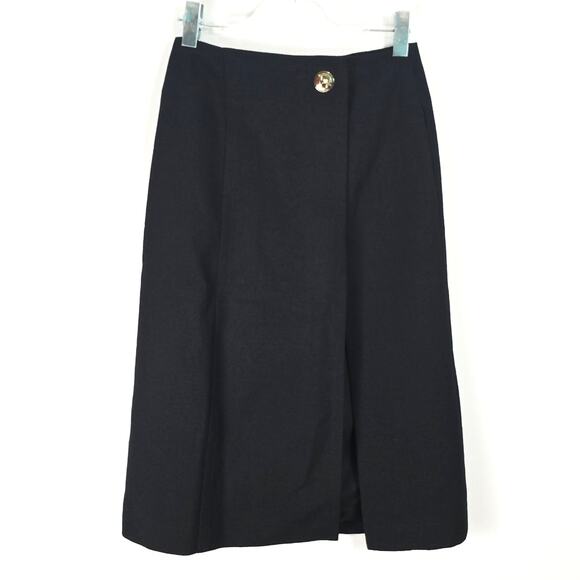 Givenchy Wool Crepe Wrap Midi Skirt Black Gold Turn Lock Hardware Silk 36 NWT - Picture 2 of 14